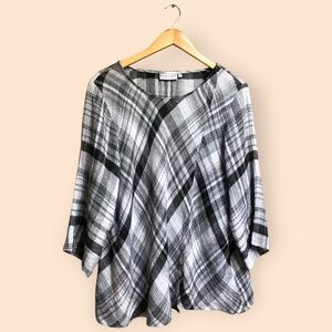 Vintage 90s Habitat Plaid Linen Boho Artsy Tunic Shirt Top Buttons Women’s Large